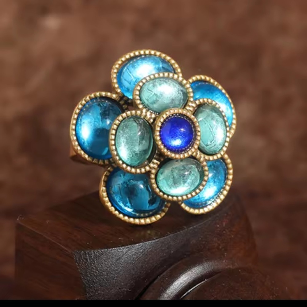 Camellia Dream Handcrafted Opulent Masterpiece Antique Brass Ring